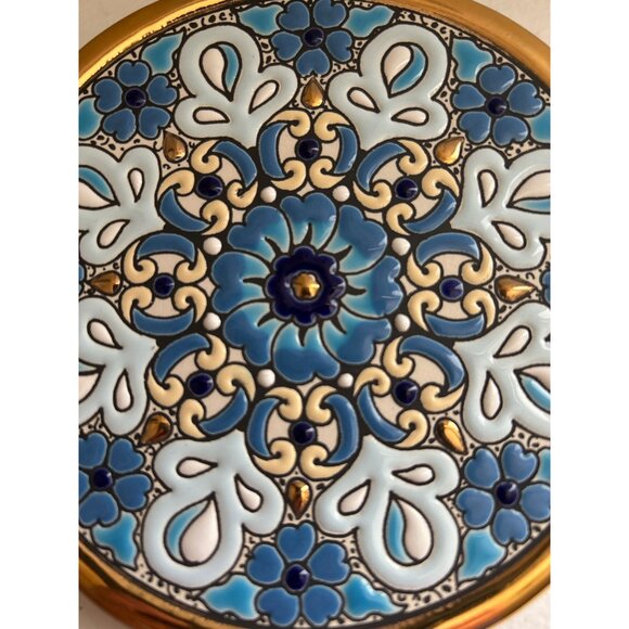 Cearco Hand-Painted Spanish Ceramic Plate  24K Gold Detail Blue Mosaic Design - Picture 2 of 4